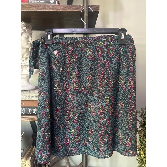 Reiss Skyla Snake Print Chiffon Mini Skirt Green Womens Size 6 - Picture 8 of 10